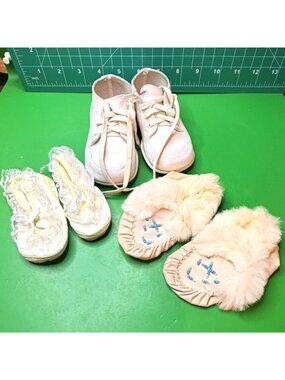 VTG Infant Baby Shoes Lot Stride Rite Leather Moccasin Booties Ruffled Slippers
